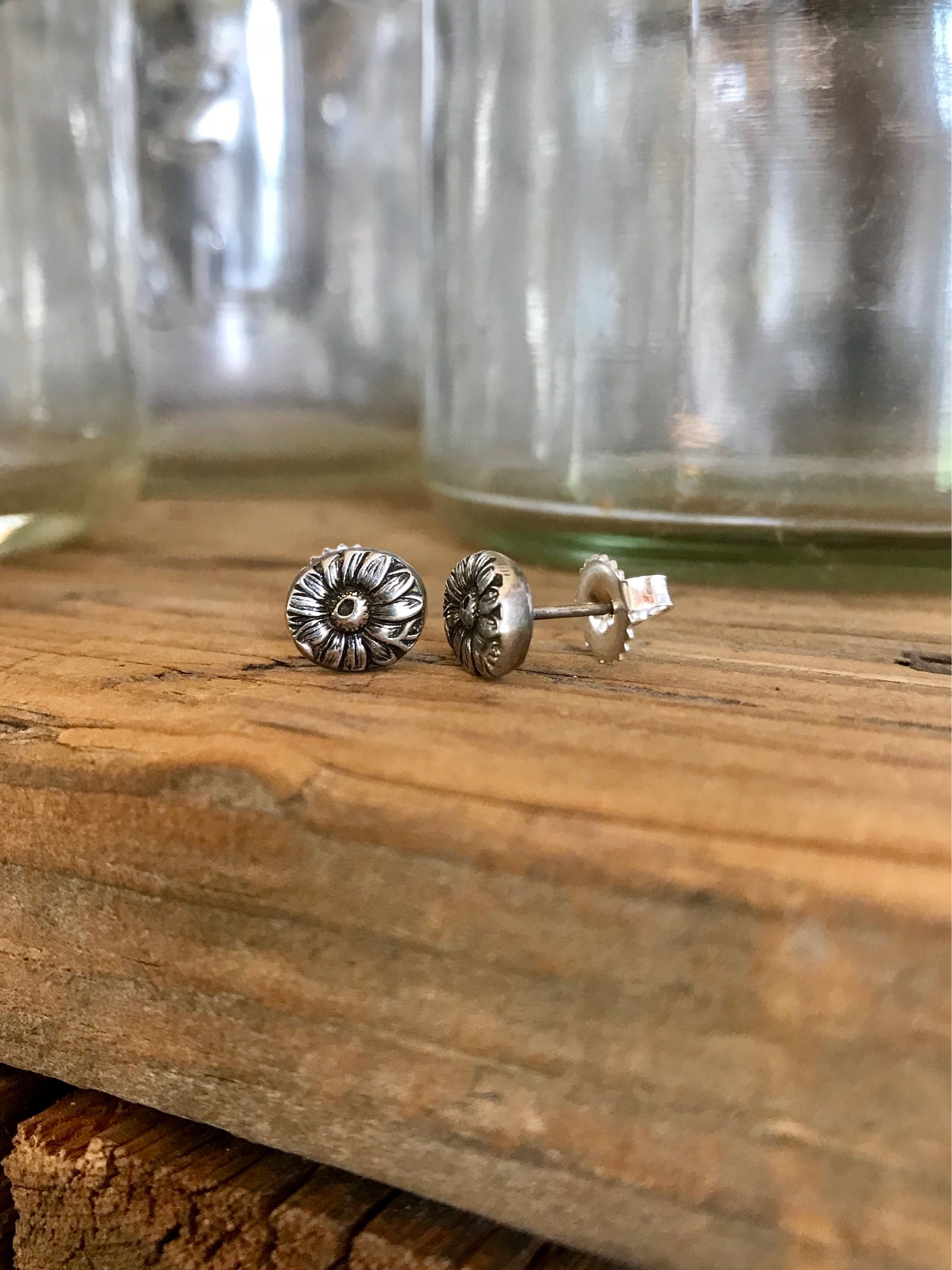 Vintage Sterling Silver Spoon Stud Earrings, Daisy