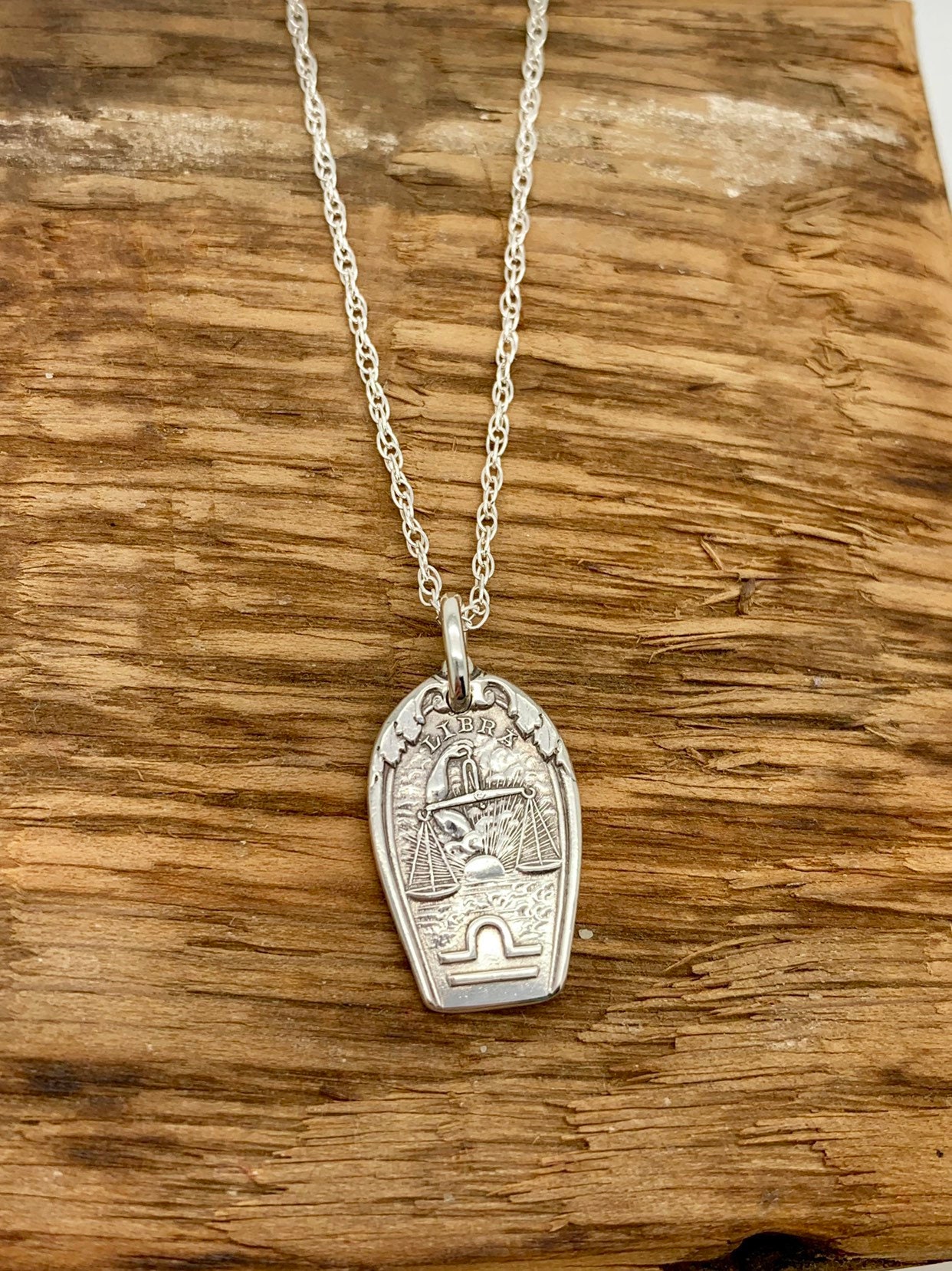 Small Sterling Silver spoon necklace, Libra