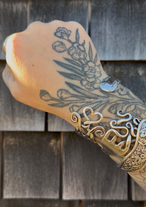 Ready to ship,  Sterling Silver Fork Cuff Bracelet, heart