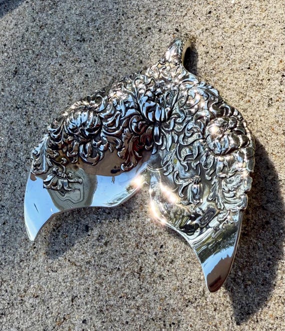 Large Chrysanthemum Mermaid tail Pendant, Sterling Silver
