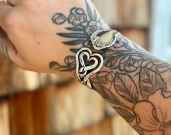 Sterling Silver Fork Bracelet, cuff, Heart, made to order