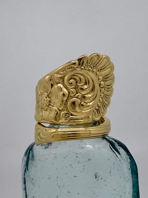 Gold Vermeil, Vintage Spoon Ring, Floral
