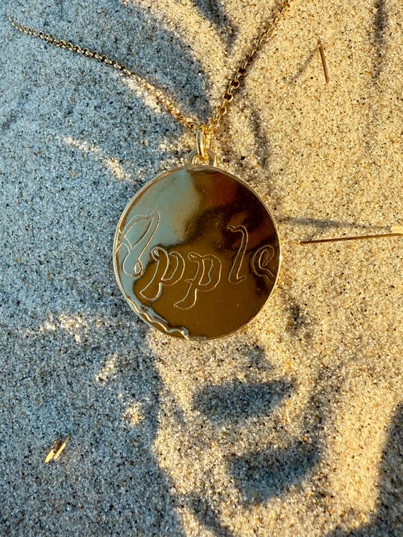 Gold Vermeil, Vintage Spoon Necklace, Apple, coin, medallion, disk