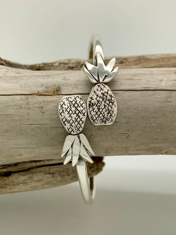 Made to Order, Pineapple, Sterling Silver Spoon Bangle Bracelet, Wrap, Stackable