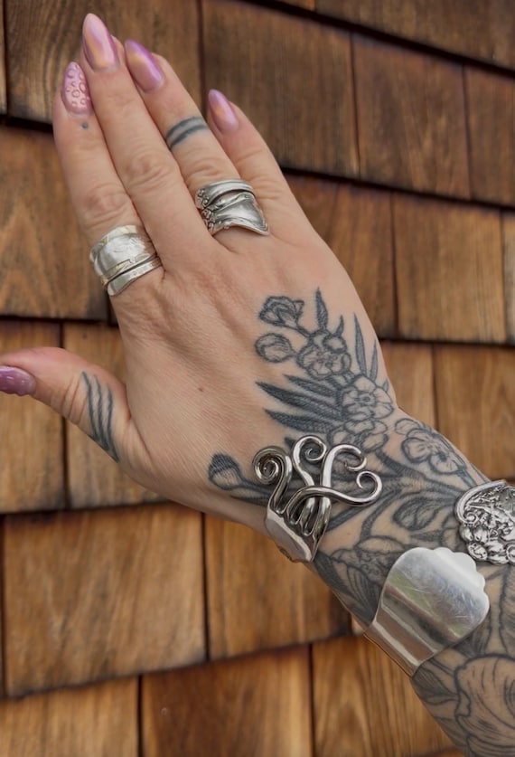 Made To Order, Sterling Silver Fork Cuff Bracelet, Heart