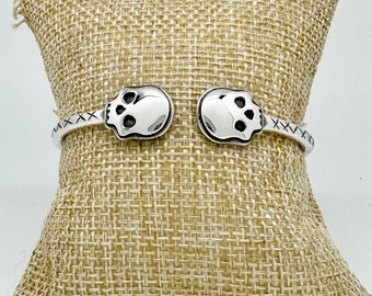 Skull, Boo, Sterling Silver Spoon Bangle Bracelet, Wrap, Stackable