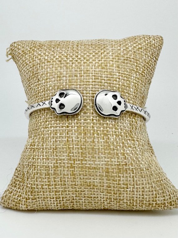 Skull, Boo, Sterling Silver Spoon Bangle Bracelet, Wrap, Stackable