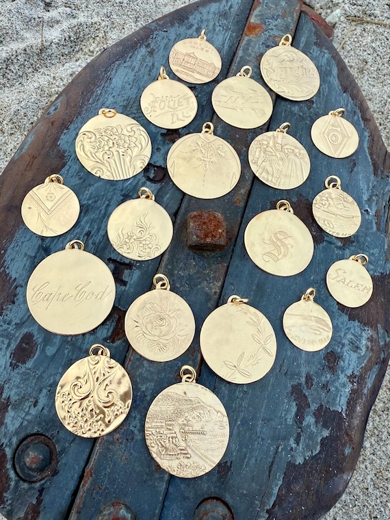 Gold Vermeil, Vintage Spoon Necklace, coin, medallion, disk, pirate jewelry