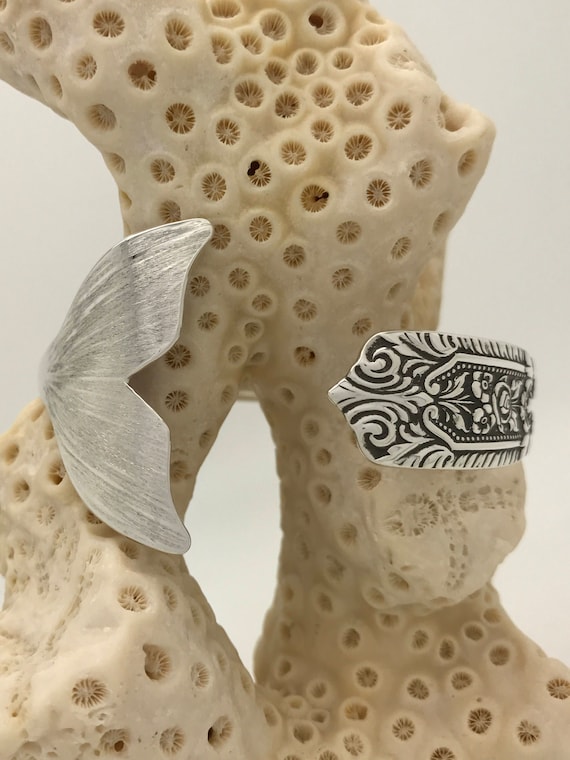 Floral Mermaid Tail Sterling Silver Spoon Bracelet