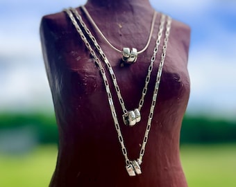 Sterling Silver Fork Tine Single Bead Necklace