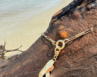 Gold Vermeil paperclip Chain, claw necklace, Spoon necklace, Round Push clasp, Necklace, lobster claw