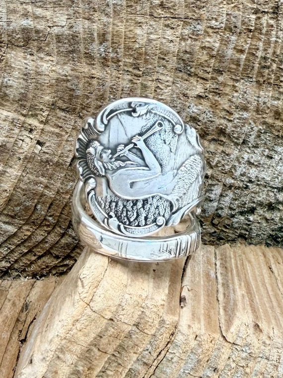 Vintage Sterling Silver Spoon Ring, Faun