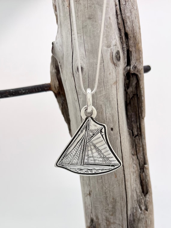 Sterling Silver spoon necklace, Sail Boat, Necklace