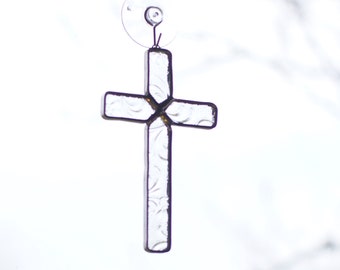 Small Cross Sun-Catcher in White, Purple, Blue, Gold or Textured Clear Stained Glass