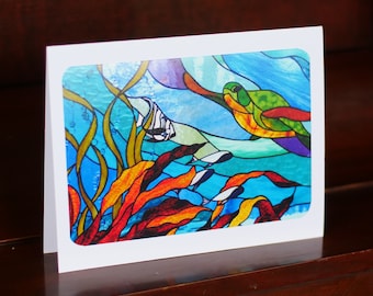 Stained Glass Art Greeting Cards: Sea Turtle, Dogwood, Tulips - Blank Inside