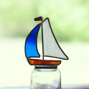 STANDING Small Sailboat Stained Glass Sun-Catcher