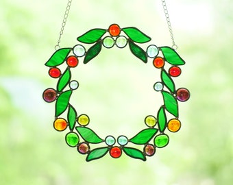 Colorful Stained-Glass Hanging Wreath
