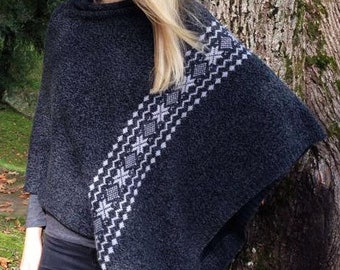 Knitted poncho AUSEKLIS | Knitted shawl, cape with Scandinavian pattern | Latvian Folk design | Different colours