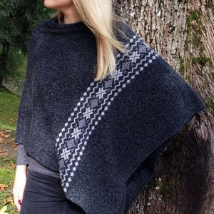 Knitted poncho AUSEKLIS Knitted shawl, cape with Scandinavian pattern Latvian Folk design Different colours image 1