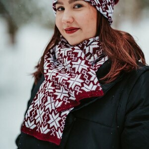 Classic scarf AUSEKLIS | Scandinavian Latvian design pattern | Knitted unisex scarf | Different colours