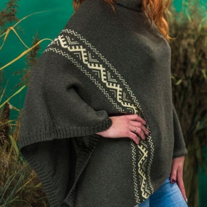 Knitted poncho LĪKLOCIS | Knitted shawl, cape with Scandinavian pattern | Latvian Folk design | Different colours