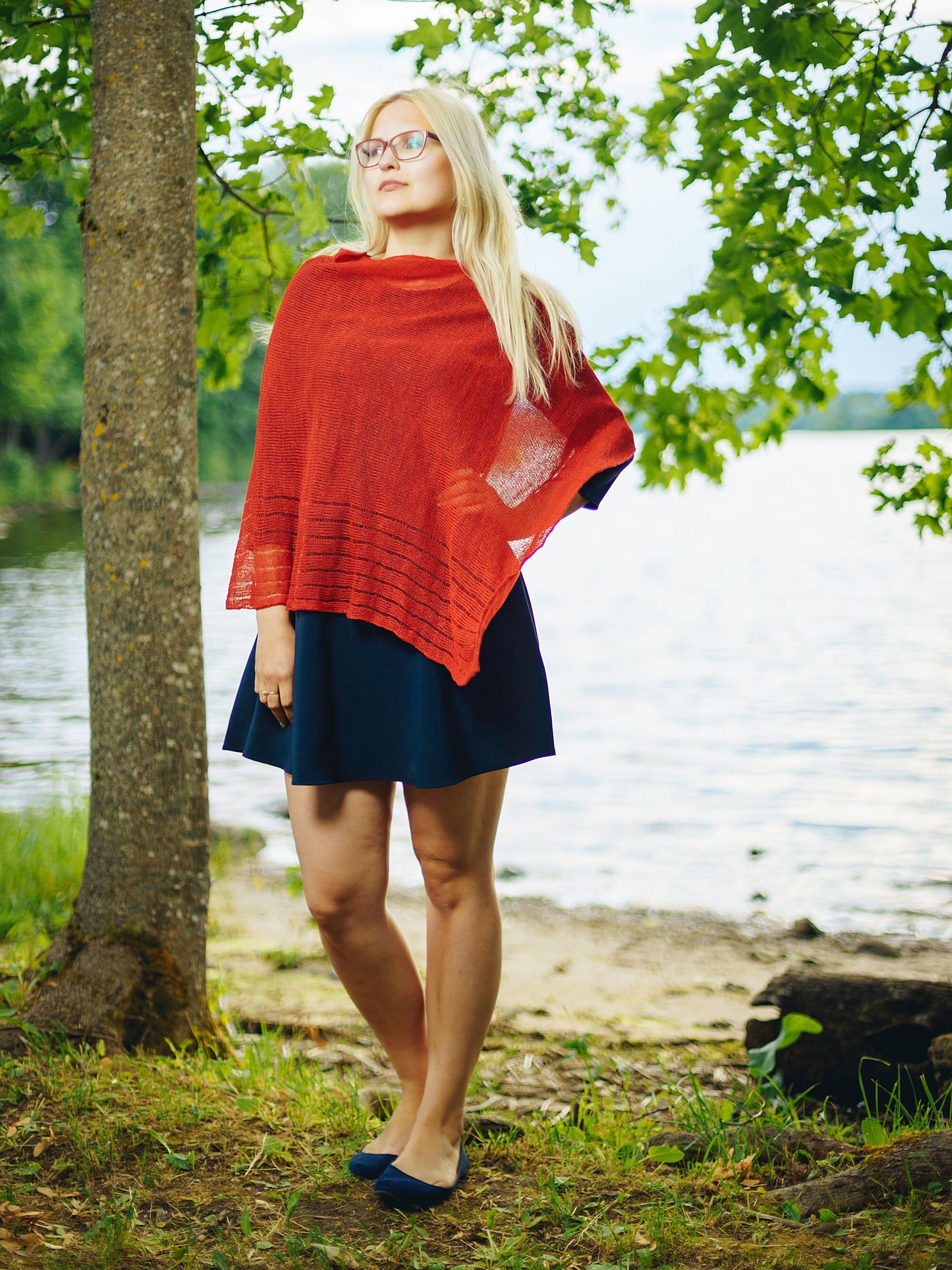 Red Linen Poncho Cape Wrap Poncho Linen Sweater Pancho Linen