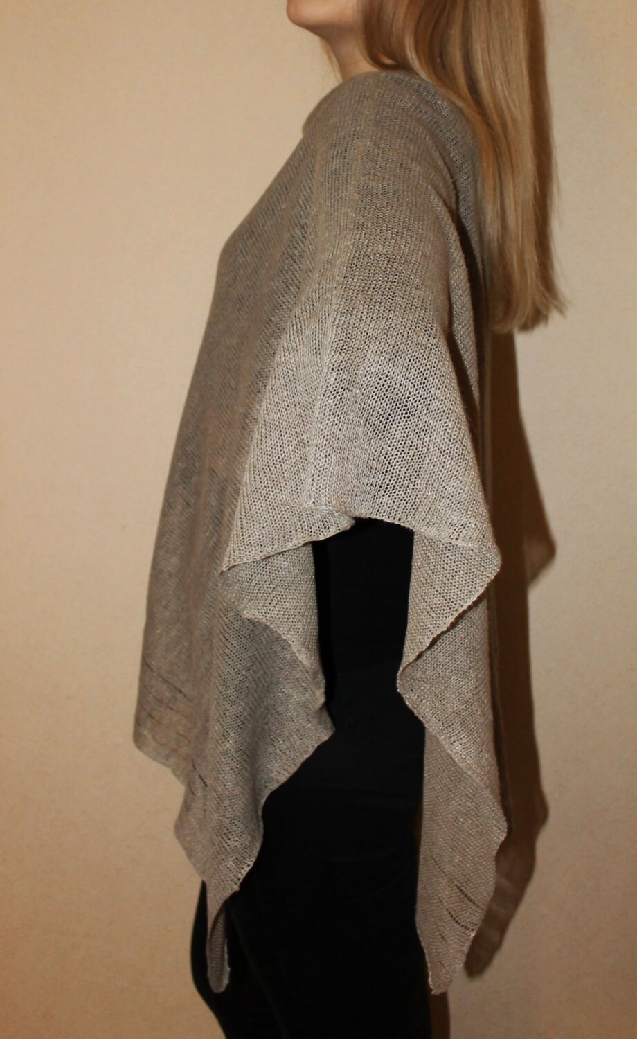 Pure Linen Pancho Dark Grey Wrap Ponho Linen Sweater Pancho