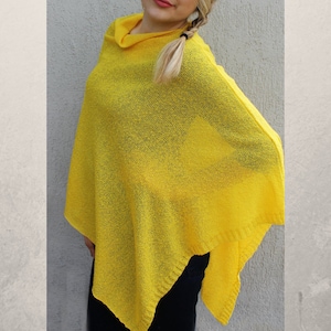 Cape jaune vêtements Cape pancho Wrap poncho en coton et soie pull écharpe pancho châle accessoires modernes haut superposé
