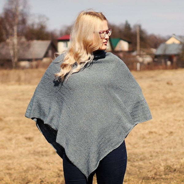 Knit Cape Poncho Cold Gray Poncho Gray Scarf Knit Shawl Modern Clothing Accessories Scandinavian Poncho