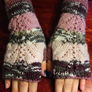Fingerless Gloves Pink Gray White Arm Warmers Wrist Warmers