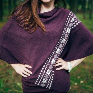 Knitted poncho AUSEKLIS Knitted shawl, cape with Scandinavian pattern Latvian Folk design Different colours image 6