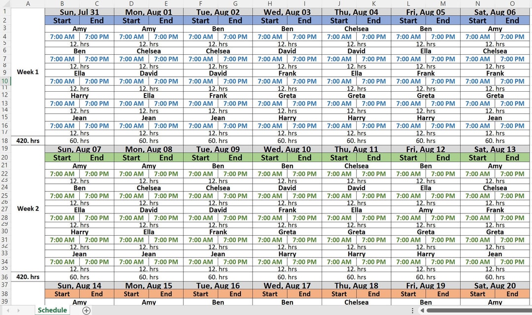Monthly Schedule on Excel Template - Automatic Easy Entry - Etsy
