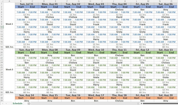 Monthly Schedule on Excel Template Automatic Easy Entry - Etsy