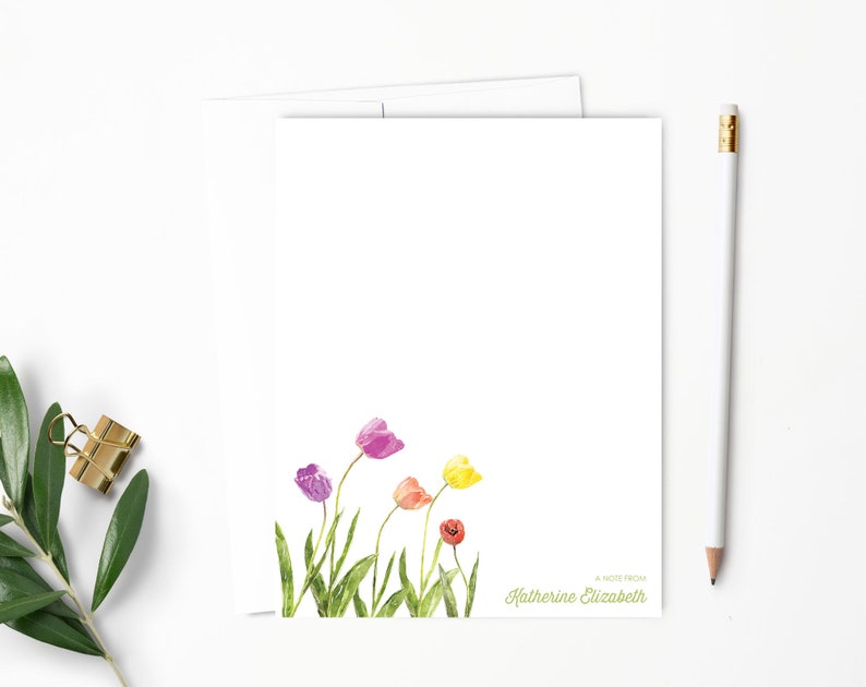 Personalized Note Card Set. Personalized Stationery. Flowers. Tulips. Personalized Stationary. Notecards. Personalized Gift // NC108 Ultra White