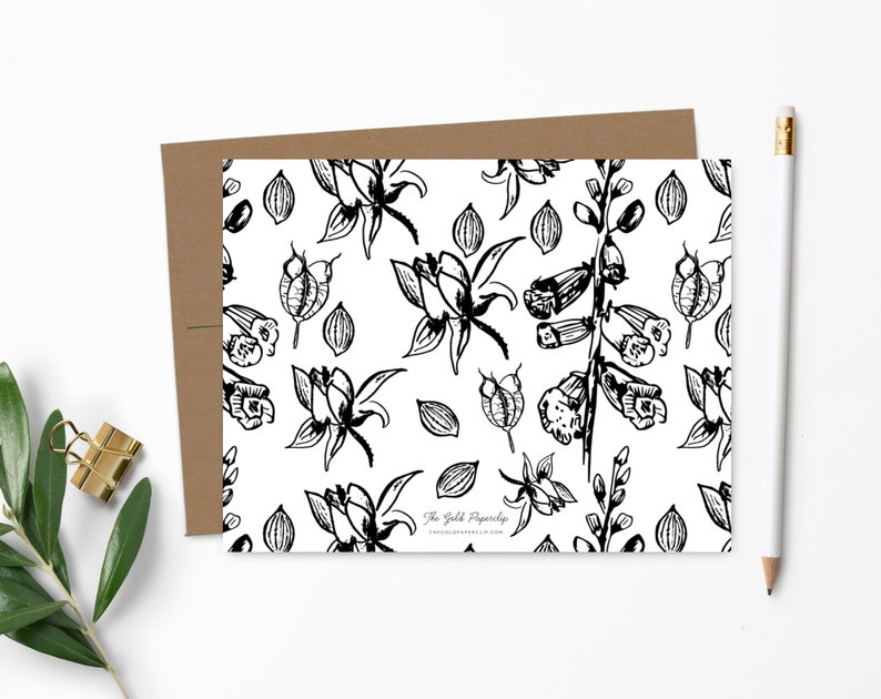 Personalized Note Card Set. Personalized Stationery. Black & White Floral. Personalized Stationary. Notecards. Personalized Gift // NC144 image 2