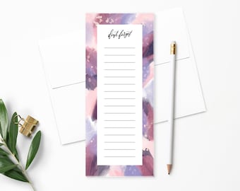 To Do List Notepad | Planner Notepad | Pink & Purple Watercolor | List Pad | Checklist | Agenda | Don't Forget | Modern Calligraphy | NP151