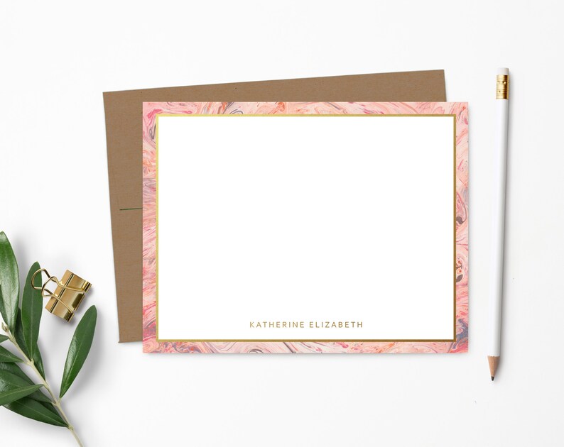 Blush Pink Marble and Gold Stationery Monogram Stationary Personalized Stationery Custom Note Cards Stationary Cards NC129 100% Recycled Kraft