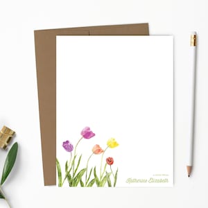 Personalized Note Card Set. Personalized Stationery. Flowers. Tulips. Personalized Stationary. Notecards. Personalized Gift // NC108 100% Recycled Kraft