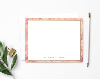 Blush Pink Marble and Gold Stationery | Monogram Stationary | Personalized Stationery | Custom Note Cards | Stationary Cards | NC129