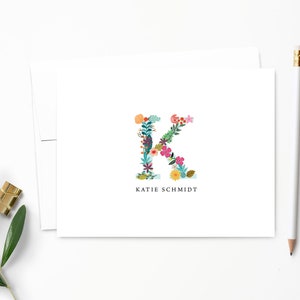 Personalized Note Card Set. Personalized Stationery. Flower Letter Monogram. Personalized Stationary. Notecards. Personalized Gift // NC103