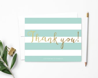 Personalized Note Card Set. Personalized Stationery. Faux Gold Foil. Stripes. Thank You. Personalized Stationary. Personalized Gift // NC102