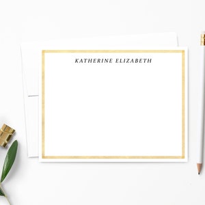 Personalized Note Card Set. Personalized Stationery. Faux Gold Foil. Modern Line Border. Personalized Stationary. Personalized Gift // NC128