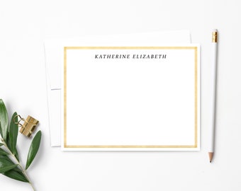 Personalized Note Card Set. Personalized Stationery. Faux Gold Foil. Modern Line Border. Personalized Stationary. Personalized Gift // NC128
