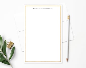 Personalized Notepad. Personalized Note Pad. Faux Gold Foil. Modern Line Border. Personalized Stationery. Personalized Gift // NP128