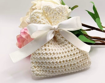 Aesthetic Candy Bags, Romantic Off White Crocheted Candy Bags, Premium Quality Cotton Bags, Handmade Party Favor Bag, Wedding Favor Bag