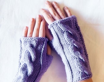 Lilac Braided Fingerless Gloves - Handmade Elegance for Your Hands