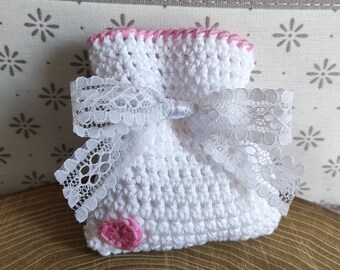 Taschen für gezuckerte Mandeln Baumwolle weißes Herz und rosa Profil Hochzeitstasche Taufe Kommunion Konfirmation Herz Hochzeit