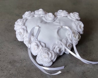 Ring bearer pillow wedding rings white crochet ceremony, romantic and decorative, gift for the newlyweds