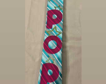 Upcycled POP Necktie: Concert Outfit Accessory, Striped Glitter Star Design