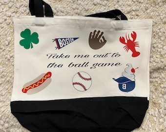 Take Me Out to the Ball Game Boston canvas tote bag